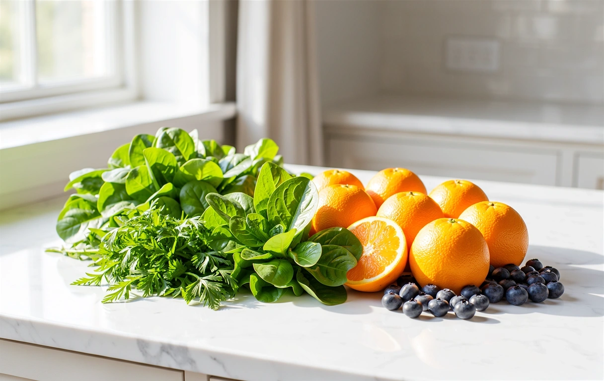 Frutas y verduras frescas que representan la base de una alimentación equilibrada