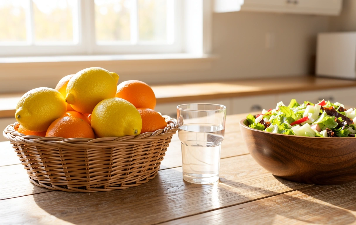 Ingredientes naturales en una mesa de madera